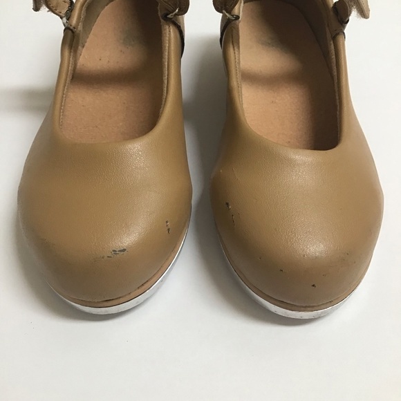 Tap Dance Shoes Little Girls SZ 10M Tan Hook Loop Strap Beige Recital Leo Rhythm - Picture 8 of 15